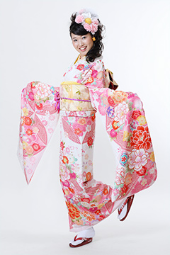 白地にピンク花